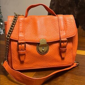 Ralph Lauren Vibrant Orange Satchel, grain leather, medium size, 11x8x2 inches